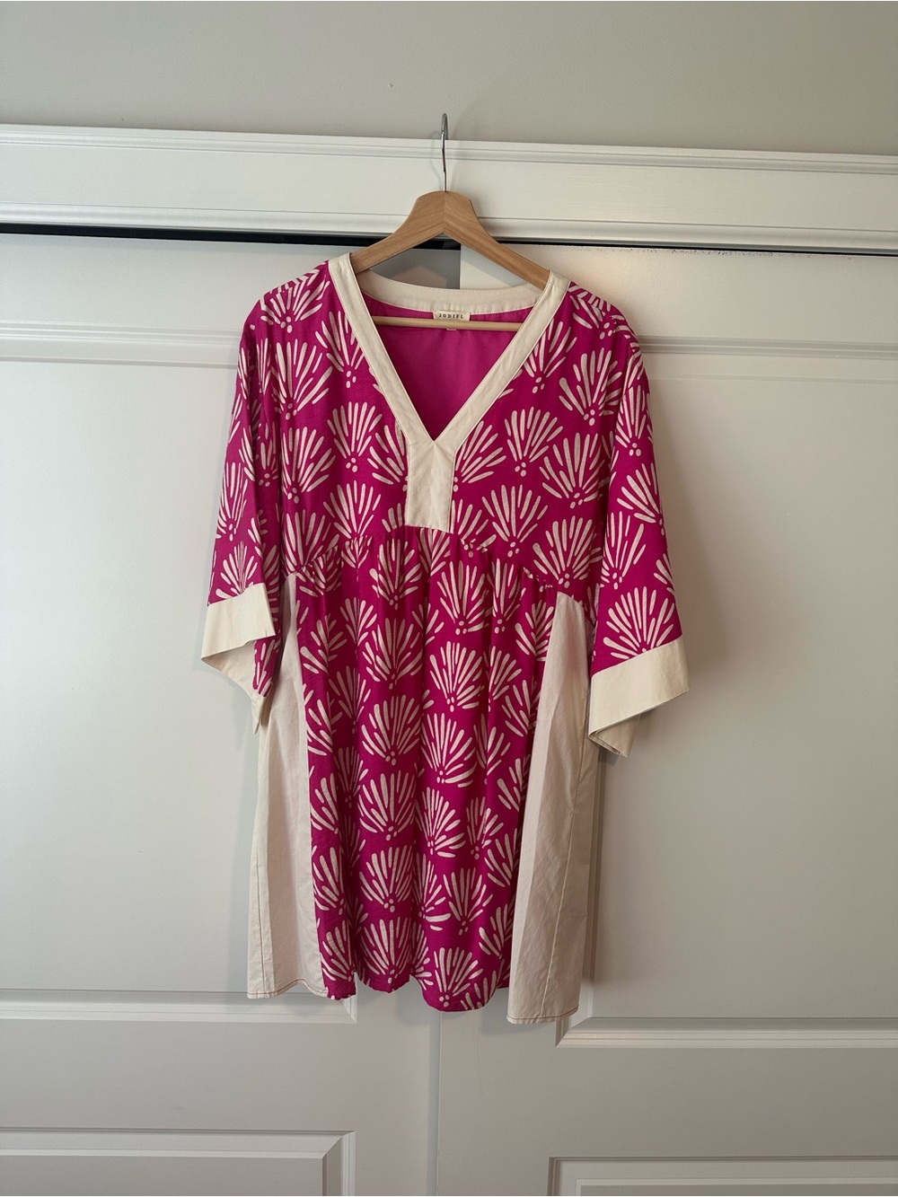 JODIFL Fuchsia Printed V-Neck Tunic with Cream Accents